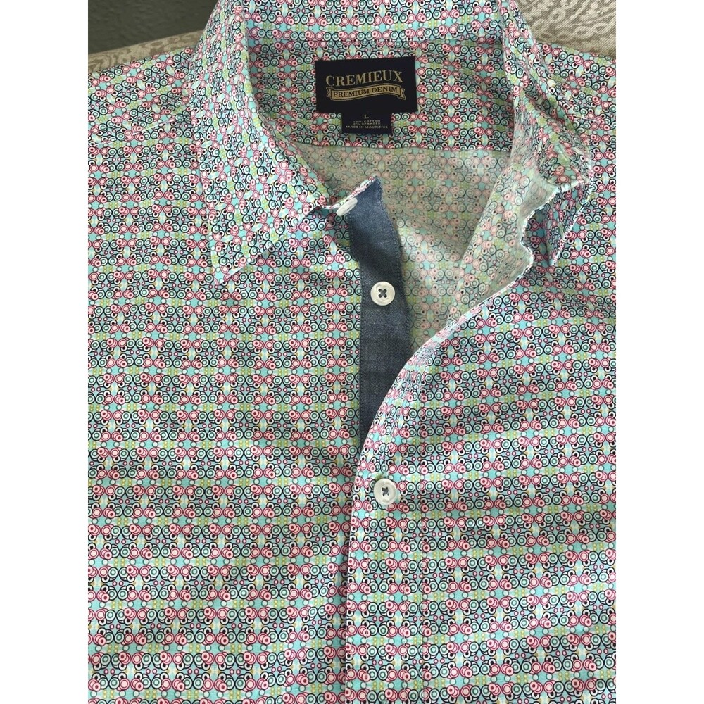 Cremieux Large Multicolor Geometric Short Sleeve Button-Up Casual Men's Shirt